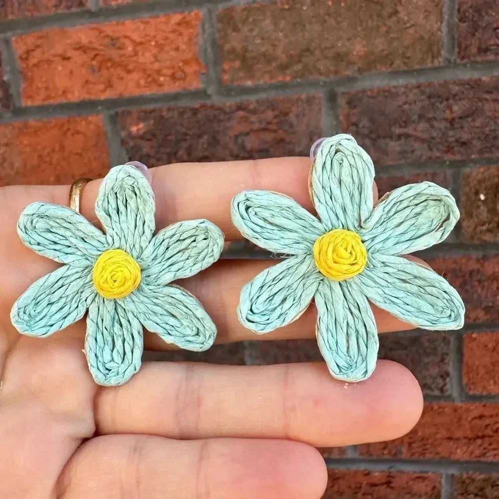 Lalita Boho Raffia Flower Earrings - Picture 7 of 9